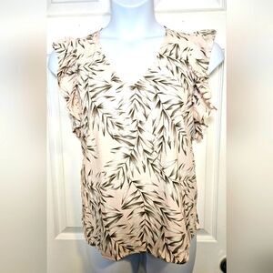 Ann Taylor Factory, v-neck, flutter sleeve, palm print top.  Size S.